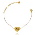 Złota bransoletka z różowymi koralikami serduszko dla przyjaciółki na paluszek