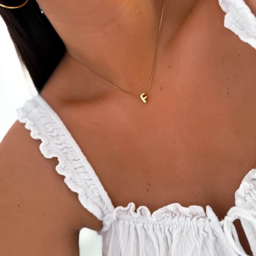 naszyjnik z pozłacaną dmuchaną literką f ze stali chirurgicznej