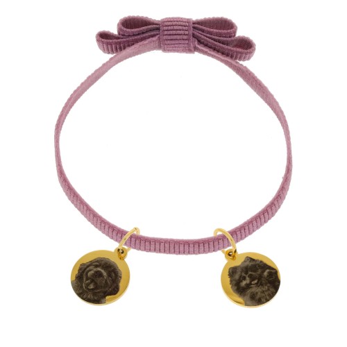 bransoletka na wstążce kokardka z grawerem ze zdjęcia Twoich psów brudny róż złota .jpg