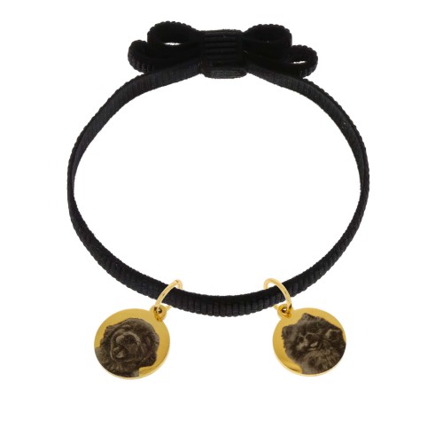 bransoletka na wstążce kokardka z grawerem ze zdjęcia Twoich psów czarna złota