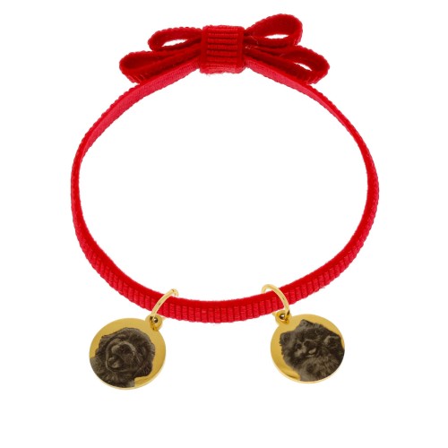 bransoletka na wstążce kokardka z grawerem ze zdjęcia Twoich psów czerwona złota