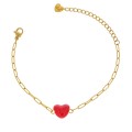 złota bransoletka ze stali chirurgicznej łańcuszek z czerwonym ceramicznym serduszkiem