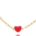 złota bransoletka ze stali chirurgicznej łańcuszek z czerwonym ceramicznym serduszkiem