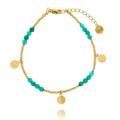 złota bransoletka ze stali chirurgicznej z agatem zielonym i koralikami