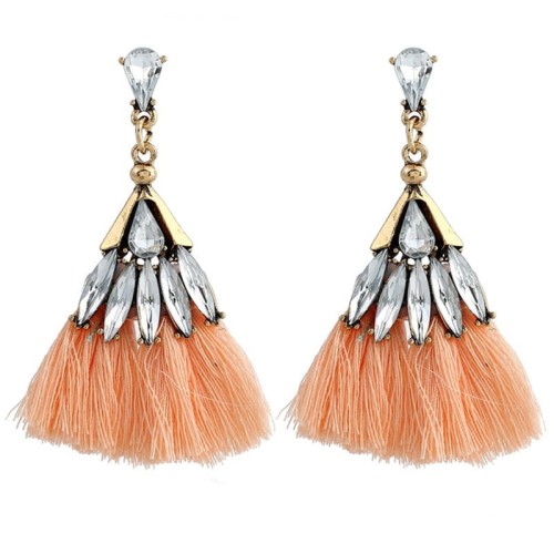 KOLCZYKI PUDROWE FRĘDZLE CHWOSTY KRYSZTAŁKI BOHO