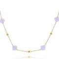Naszyjnik pozłacany ze stali chirurgicznej 316l z lawendowymi kryształkami i koralikami – delikatna biżuteria dla kobiet