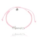 Srebrna bransoletka różowy sznurek ze stali chirurgicznej 316l z napisem mama – biżuteria dla mamy