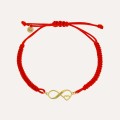 Bransoletka ze znakiem nieskończoności i sercem grawer, pozłacane srebro 925 czerwony sznurek