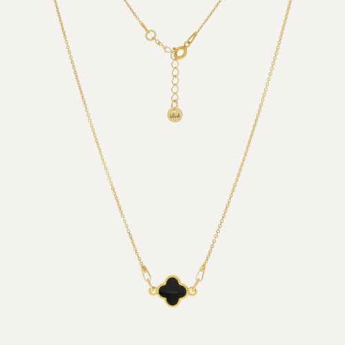 Naszyjnik damski celebrytka koniczynka z czarnym motywem – srebro 925 pozłacane