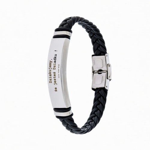 Bransoletka dla dziadka pleciona czarna ze stali z grawerem dziękujemy, że jesteś - prezent od wnuków