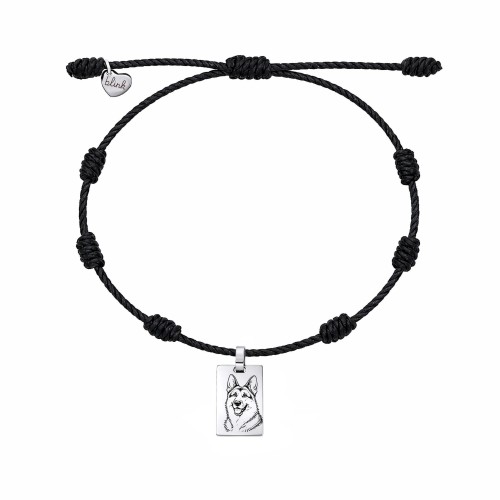 BRANSOLETKA MĘSKA SZNUREK Z SIEDMIOMA WĘZŁAMI GRAWER PORTRETU ZE ZDJĘCIA  PSA KOTA