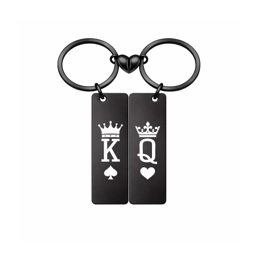 Komplet breloków dla pary kolor czarny king & queen magnetyczne serce