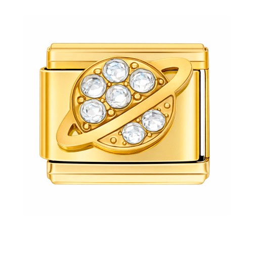 ZŁOTY CHARMS MODUŁ OGNIWO DO ELASTYCZEJ BRANSOLETKI MODUŁOWEJ GALAXY Z KRYSZTAŁKAMI