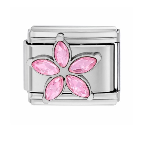 SREBRNY CHARMS MODUŁ OGNIWKO DO BRANSOLETKI MODUŁOWEJ KWIATEK Z RÓŻOWYMI KRYSZTAŁKAMI