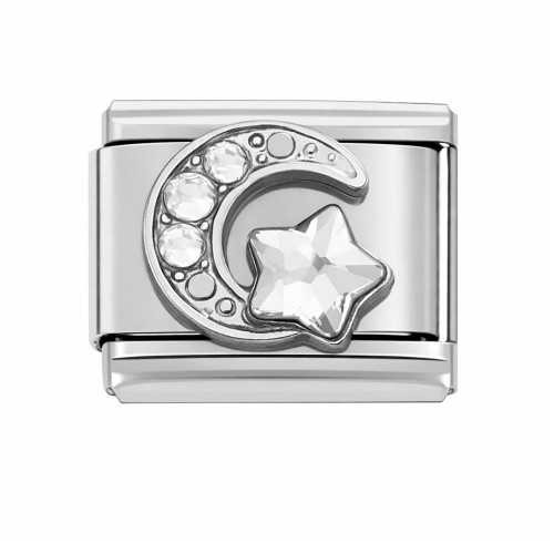 CHARMS MODUŁ OGNIWKO DO BRANSOLETKI MODUŁOWEJ KSIĘŻYC Z KRYSZTAŁKAMI I GWIAZDKĄ