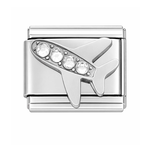 Charms moduł ogniwo 9 mm – srebrny samolot | moduł segmentowy