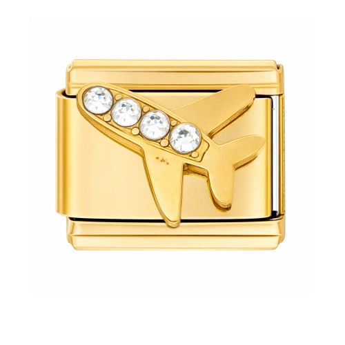 CHARMS MODUŁ OGNIWKO DO BRANSOLETKI MODUŁOWEJ SAMOLOT Z KRYSZTAŁKAMI ZŁOTY