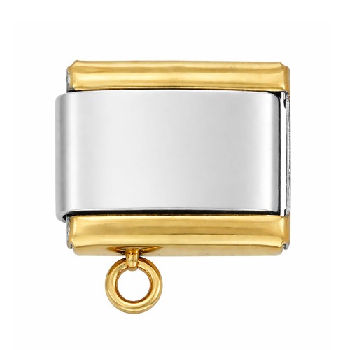 DODATKOWY SREBRNY CHARMS ZE ZŁOTĄ OBWÓDKĄ MODUŁ OGNIWKO DO BRANSOLETKI MODUŁOWEJ DO PODWIESZENIA ZAWIESZKI 