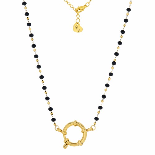 NASZYJNIK BAZA DO ZAWIESZEK Z OZDOBNYM ZAPIĘCIEM SPRING RING KLASYCZNY ZŁOTY CZARNO ZŁOTE KRYSZTAŁKI 