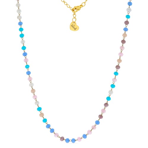 NASZYJNIK DO ZAWIESZEK PERSONALIZOWANY – ZŁOTA BAZA POD CHARMSY I ZAWIESZKI GRAWEROWANE  KORALIKI BLUE ROZMIAR MEDIUM 