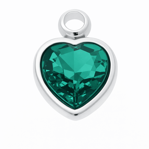 CHARMS UNIWERSALNY SREBRNE SERCE ZIELONY KRYSZTAŁ DO BRANSOLETEK I NASZYJNIKÓW   