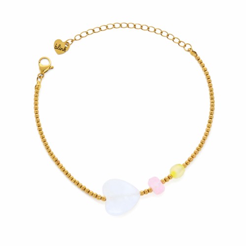 BRANSOLETKA Z KRYSZTAŁEM GÓRSKIM, KWARCEM RÓŻOWYM I CYTRYNEM – POZŁACANA STAL CHIRURGICZNA