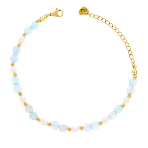 BRANSOLETKA Z AGATEM I PERŁĄ HODOWLANĄ – POZŁACANA STAL CHIRURGICZNA