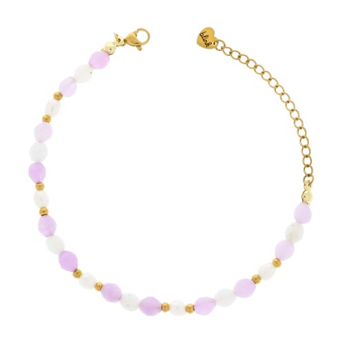 BRANSOLETKA Z JADEITEM I PERŁĄ HODOWLANĄ – POZŁACANA STAL CHIRURGICZNA