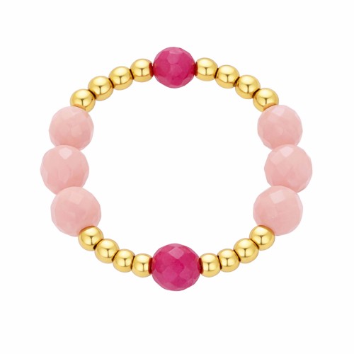 PIERŚCIONEK ELASTYCZNY NA GUMCE Z OPALEM RÓŻOWYM I TURMALINEM RÓŻOWYM