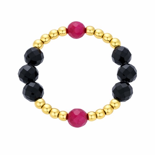 PIERŚCIONEK NA GUMCE Z RUBINEM I TURMALINEM CZARNYM – ELASTYCZNY