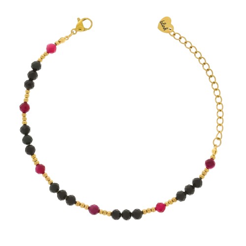 BRANSOLETKA Z KAMIENI NATURALNYCH TURMALIN CZARNY I RUBIN 