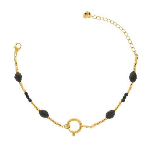 BRANSOLETKA Z KAMIENI NATURALNYCH – TURMALIN CZARNY I SPINEL POZŁACANA STAL 316L