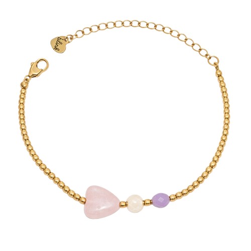 BRANSOLETKA Z JADEITEM I KWARCEM RÓŻOWYM – DELIKATNA ZŁOTA BRANSOLETKA Z NATURALNYCH KAMIENI