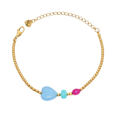 BRANSOLETKA Z JADEITEM I AGATEM – DELIKATNA ZŁOTA BRANSOLETKA Z NATURALNYCH KAMIENI 