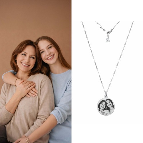 NASZYJNIK DLA MAMY MEDALIK ZDJĘCIE POSREBRZANA STAL CHIRURGICZNA PREZENT PREMIUM 