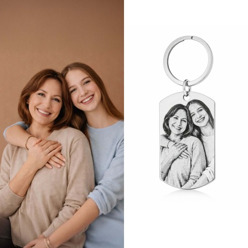 PREZENT DLA MAMY – PERSONALIZOWANY PODŁUŻNY BRELOK DO KLUCZY LUB TOREBKI Z GRAWEREM ZDJĘCIA