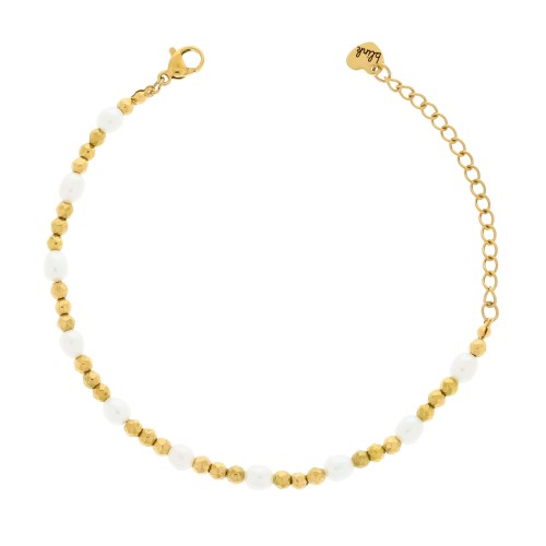 BRANSOLETKA Z PERŁĄ HODOWLANĄ I HEMATYTEM – DELIKATNA ZŁOTA BRANSOLETKA Z NATURALNYCH KAMIENI 