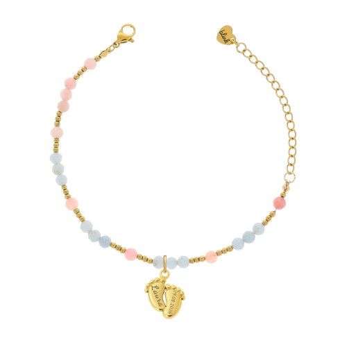 BRANSOLETKA DLA MAMY Z APATYTEM, TURMALINEM I HEMATYTEM – STÓPKI DZIECKA Z GRAWEREM