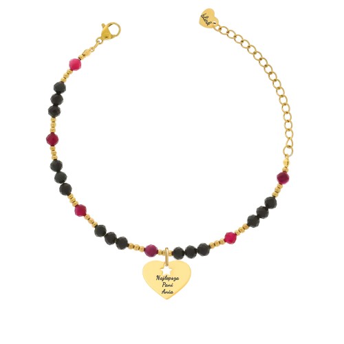 BRANSOLETKA DLA NAUCZYCIELKI Z GRAWEREM – TURMALIN CZARNY I RUBIN, PERSONALIZOWANY PREZENT