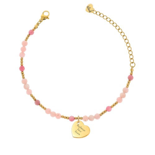 BRANSOLETKA DLA NAUCZYCIELKI Z GRAWEREM – OPAL RÓŻOWY I TURMALIN RÓŻOWY, PERSONALIZOWANY PREZENT