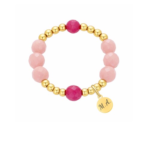 DELIKATNY PIERŚCIONEK PERSONALIZOWANY Z INICJAŁAMI – OPAL RÓŻOWY I TURMALIN RÓŻOWY