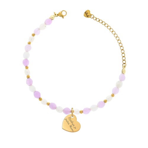 DELIKATNA BRANSOLETKA DLA MAMY Z GRAWEREM „DZIĘKUJĘ, ŻE JESTEŚ” – JADEIT LAWENDOWY I PERŁA HODOWLANA