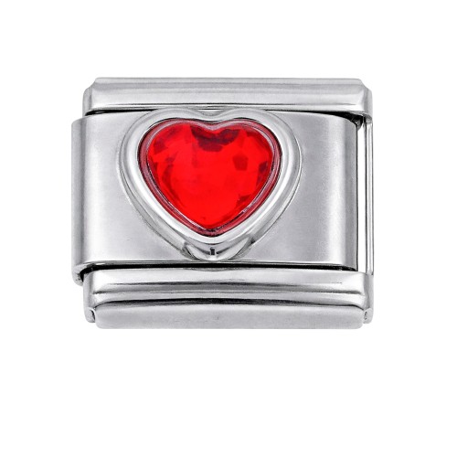 CHARMS MODUŁ OGNIWKO DO BRANSOLETKI MODUŁOWEJ SREBRNY  KRYSZTAŁOWE CZERWONE SERCE