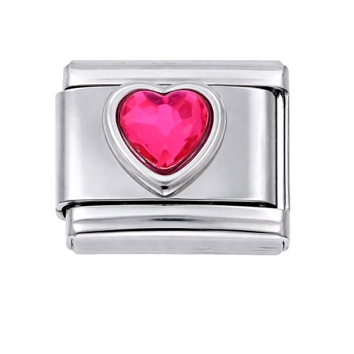 CHARMS MODUŁ OGNIWKO DO BRANSOLETKI MODUŁOWEJ SREBRNY  KRYSZTAŁOWE RÓŻOWE SERCE 