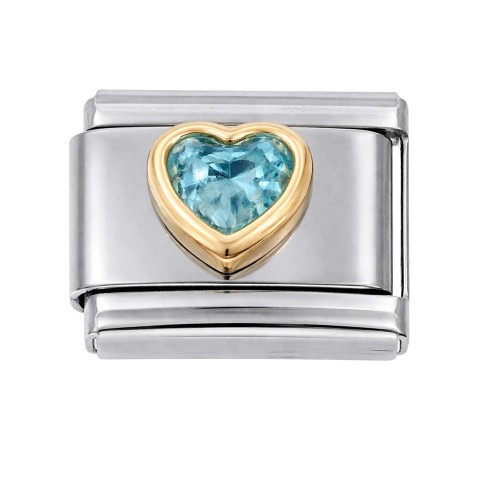 CHARMS MODUŁ OGNIWKO DO BRANSOLETKI MODUŁOWEJ SREBRNY  KRYSZTAŁOWE TURKUSOWE SERCE  