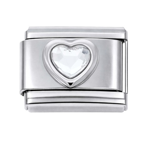 CHARMS MODUŁ OGNIWKO DO BRANSOLETKI MODUŁOWEJ SREBRNY  KRYSZTAŁOWE BIAŁE SERCE  