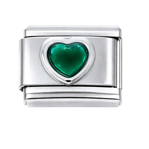 CHARMS MODUŁ OGNIWKO DO BRANSOLETKI MODUŁOWEJ SREBRNY  KRYSZTAŁOWE ZIELONE SERCE  