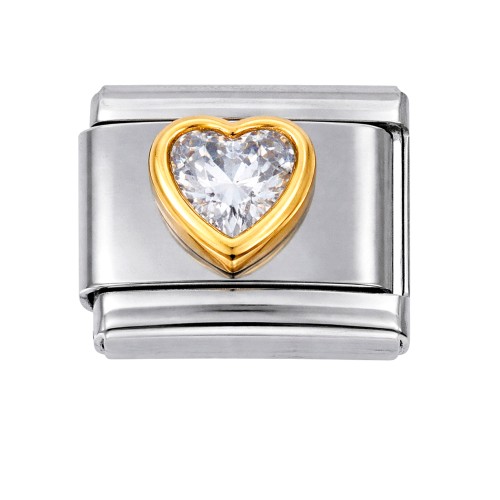 CHARMS MODUŁ OGNIWKO DO BRANSOLETKI MODUŁOWEJ SREBRNY  KRYSZTAŁOWE SERCE 