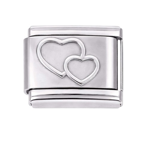 CHARMS MODUŁ OGNIWKO DO BRANSOLETKI MODUŁOWEJ SREBRNY  DWA SERCA