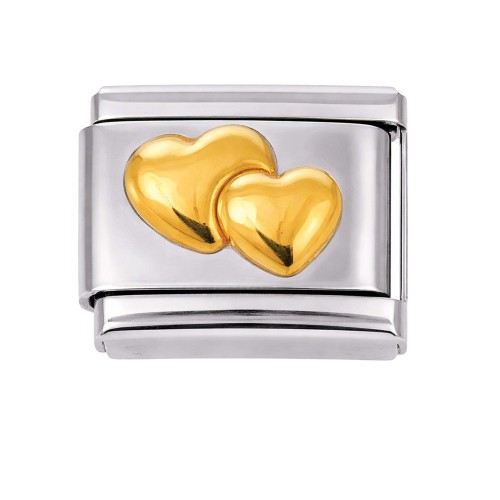 CHARMS MODUŁ OGNIWKO DO BRANSOLETKI MODUŁOWEJ SREBRNY DWA ZŁOTE SERCA